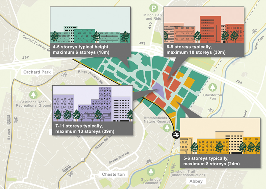 Map showing proposed building heights in the Area Action Plan