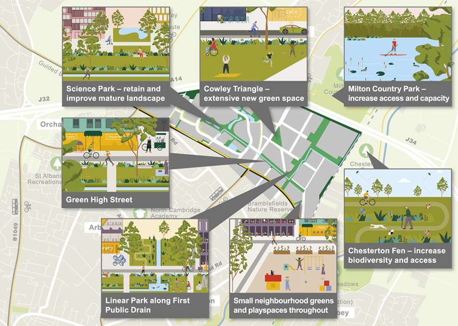 Map showing new and improved open spaces proposed in the Area Action Plan.