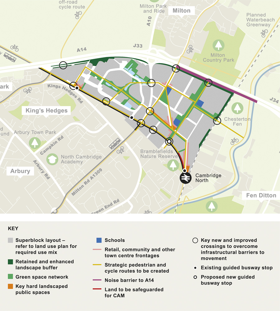 Map showing the proposed spatial framework for the Area Action Plan.