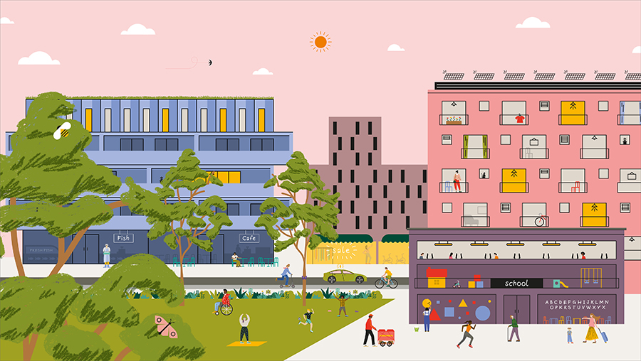 Illustration of he design vision for the Cowley Road neighbourhood centre.