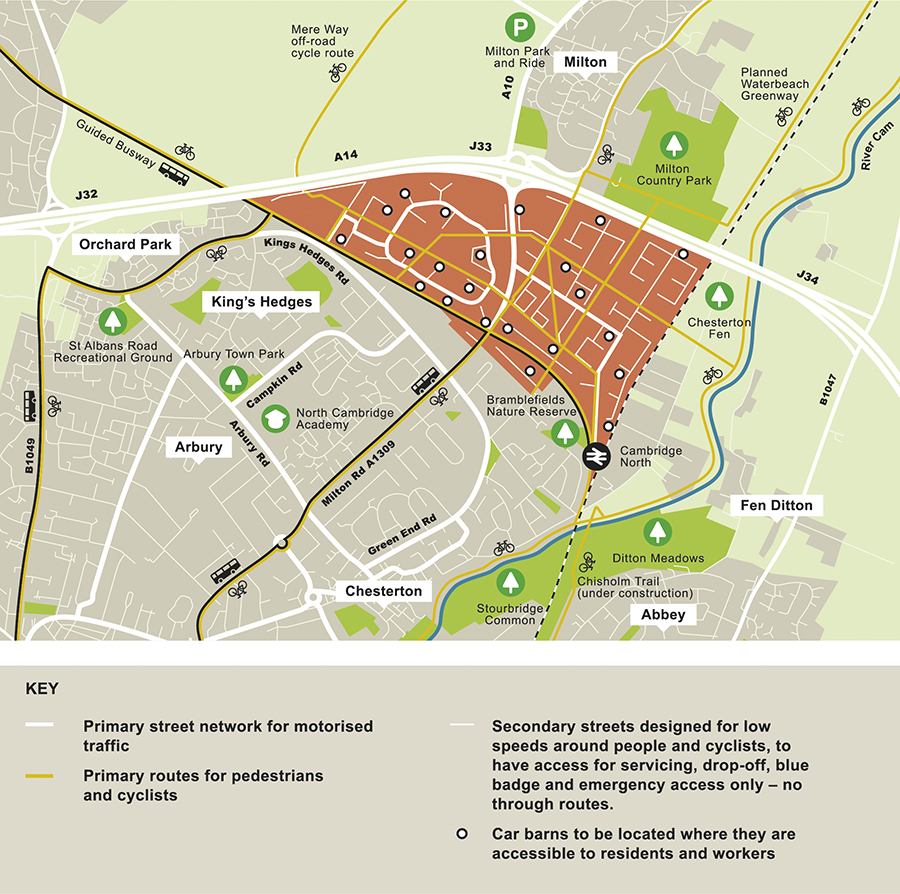 Map showing street hierarchy for North East Cambridge